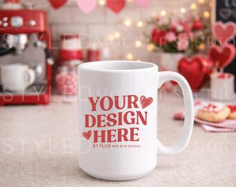 Valentine's Coffee Mug Mockup | Cozy Coffee Bar Scene (Digital Download)