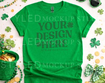 St Patricks Gildan 5000 Tee Mockup | Irish Green Shirt Flat Lay (Digital Download)