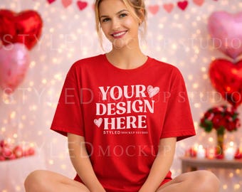 Valentine's Red T-Shirt Mockup | Gildan 5000 Tee (Digital Download)