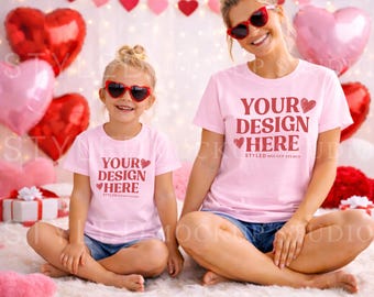Valentine's Mom & Kid T-Shirt Mockup | Gildan 5000 (Digital Download)