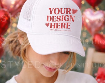 Valentine's Trucker Hat Mockup | All White Otto Cap (Digital Download)