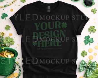 St Patricks Tee Mockup | Gildan 5000 Black Shirt (Digital Download)