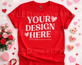 Valentine's Red Gildan 5000 T-Shirt Mockup | Flat Lay (Digital Download)
