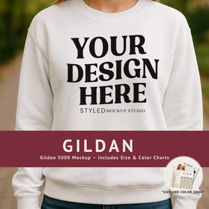 White Gildan 18000 Sweatshirt Mockup: Outdoor Lifestyle Apparel (JPG File Included)
