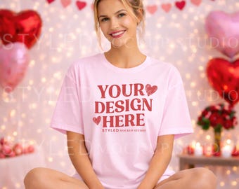 Valentine's Gildan 5000 T-Shirt Mockup | Light Pink Tee (Digital Download)