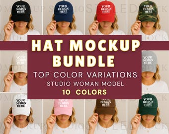 Conjunto de maquetas de gorras: gorra de béisbol y gorra de camionero, modelo de mujer (descarga digital)