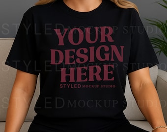 Black Gildan 5000 T-Shirt Mockup: Unisex Crewneck Tee (Digital Download)