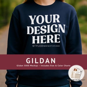 Navy Gildan 18000 Sweatshirt Mockup: Outdoor Lifestyle Display (JPG File)