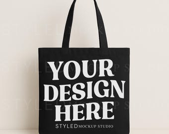Black Canvas Tote Bag Mockup: Minimal Studio Display (Digital Download)