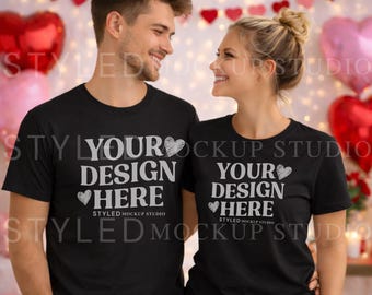 Valentine's Gildan 5000 Couple T-Shirt Mockup | Black Tees (Digital Download)