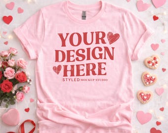 Valentine's Gildan 5000 Pink T-Shirt Mockup | Flat Lay (Digital Download)