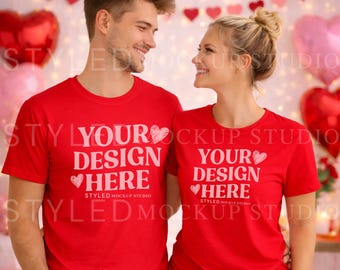 Valentine's Couple T-Shirt Mockup | Matching Gildan 5000 (Digital Download)