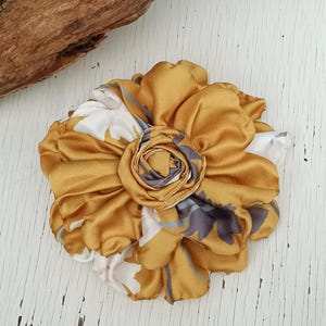 Yellow satin handcrafted floral hair clip medium