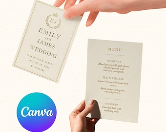 Editable Wedding Menu Card Template, Modern Wedding Menu Cards, Custom Wedding Dinner Menu Theme, Digital Wedding Menu Card, Canva Template