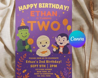 Editable Halloween Party Birthday Invitation, Spooky Halloween Template, Halloween Birthday Invitation, Canva Template, Instant Download PDF