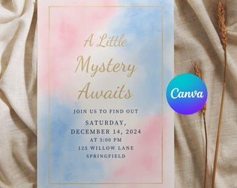 Editable Gender Reveal Invitation, Baby Boy Or Girl Party Invite Template, He Or She Invite, Gender Reveal Party Invitation, Canva Template