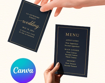 Editable Modern Wedding Menu Template, Wedding Invitation, Digital Wedding Menu Card, Custom Wedding Dinner Menu Template, Canva Template