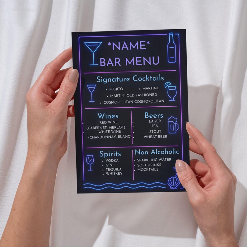 Editable Bar Menu Template, Hand Drawn Signature Drink Bar Menu ...