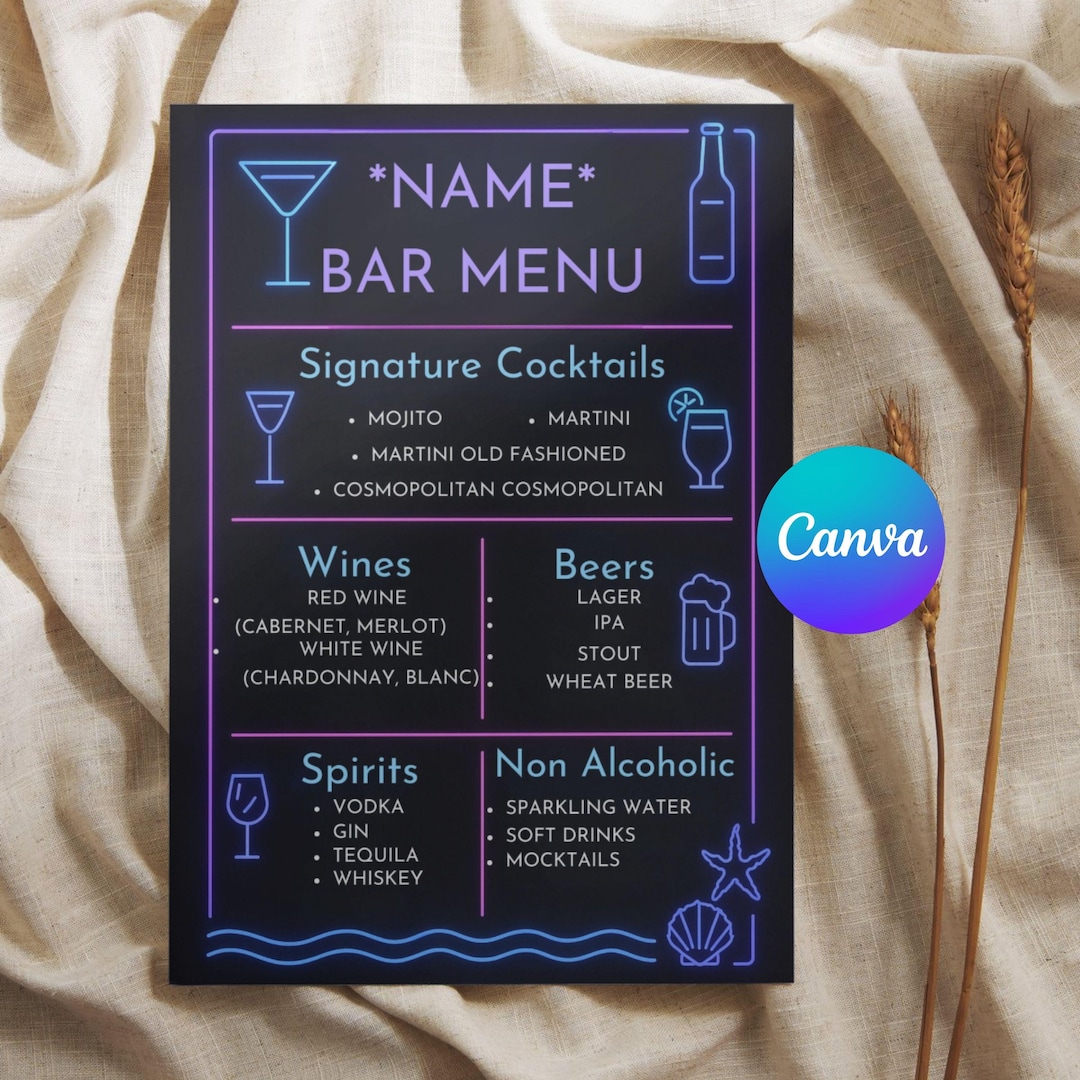 Editable Bar Menu Template, Hand Drawn Signature Drink Bar Menu ...