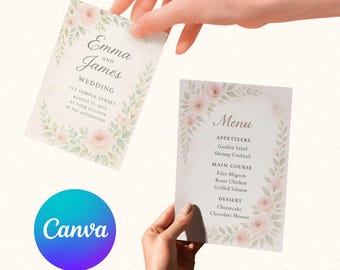 Editable Wedding Menu Card Template, Modern Wedding Menu Card Template, Custom Wedding Dinner Menu, Digital Wedding Theme, Canva Template