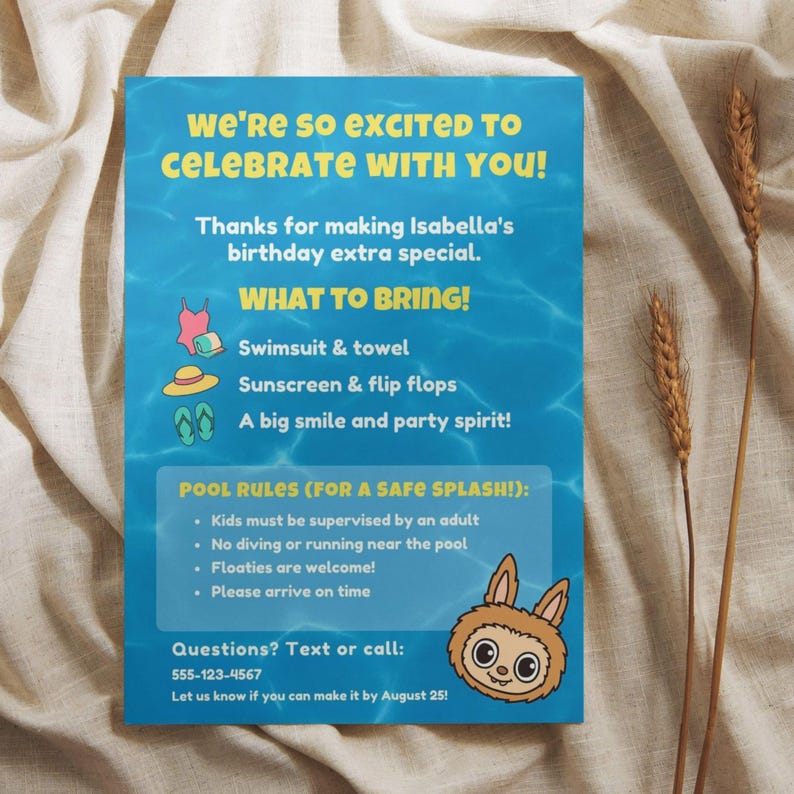 Labubu Pool Labubu Birthday Party Invitation, Labubu Editable Card, Labubu Pool ...