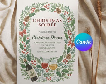 Editable Christmas Party Invitation, Christmas Soiree Party Invite, Christmas Dinner Party Invitation, Holiday Party Invitation, Canva PDF