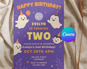 Editable Halloween Birthday Party Invitation, Editable Halloween Party Invitation, Digital Instant Download, Invitation Template Canva PDF