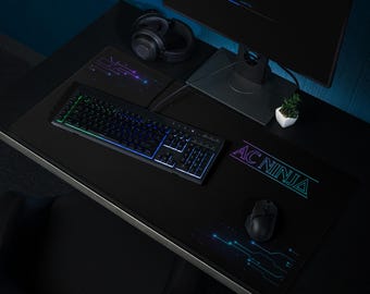 AC Ninja Gaming Desk Pad | Retro Sci-Fi Purple Teal Fade | 36" Extended Setup