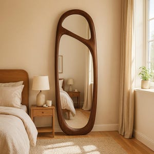 Handcrafted Walnut Wood Full Length Mirror - Organic Modern Design