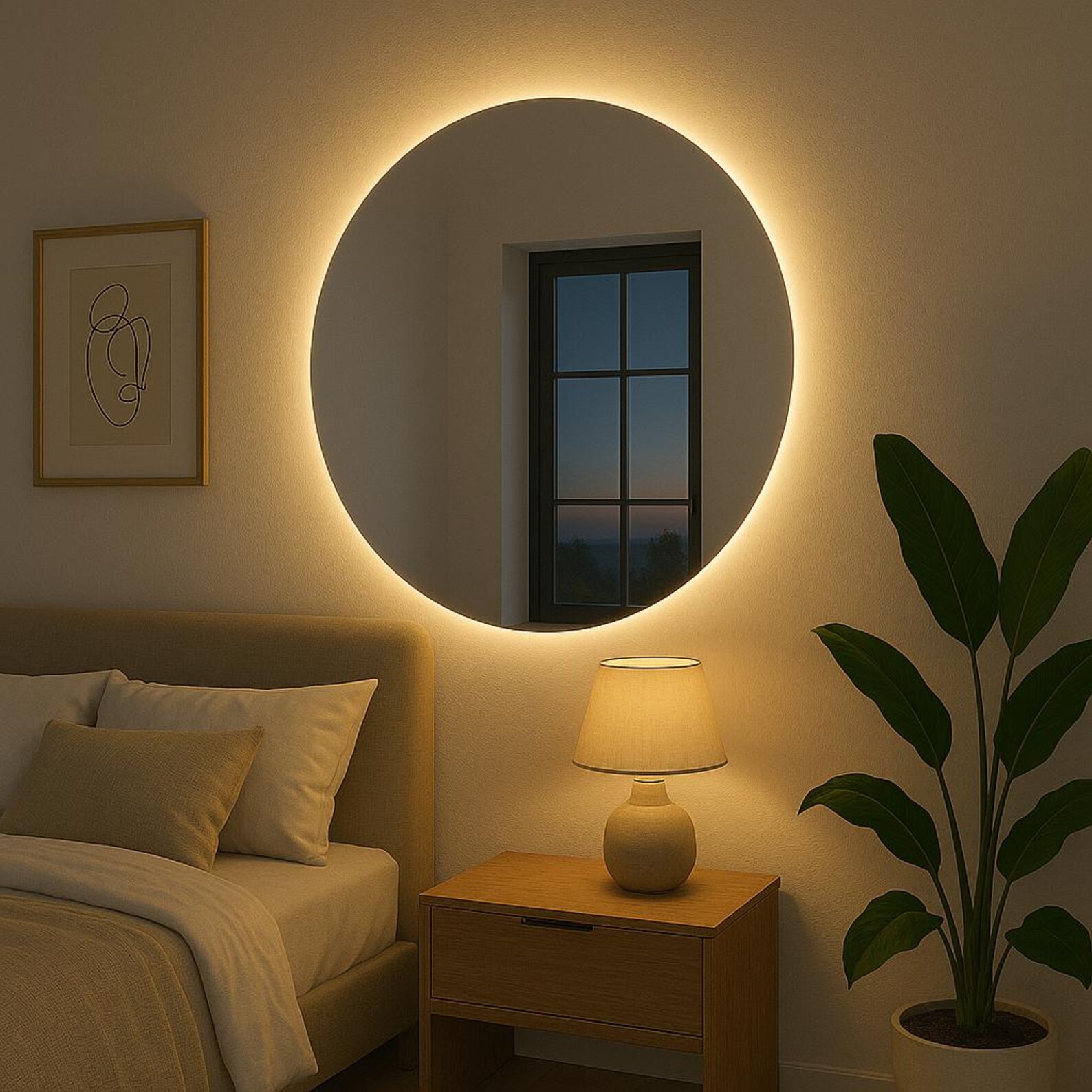 Modern Round LED Bathroom Mirror With Backlight, Decorative Circle ...