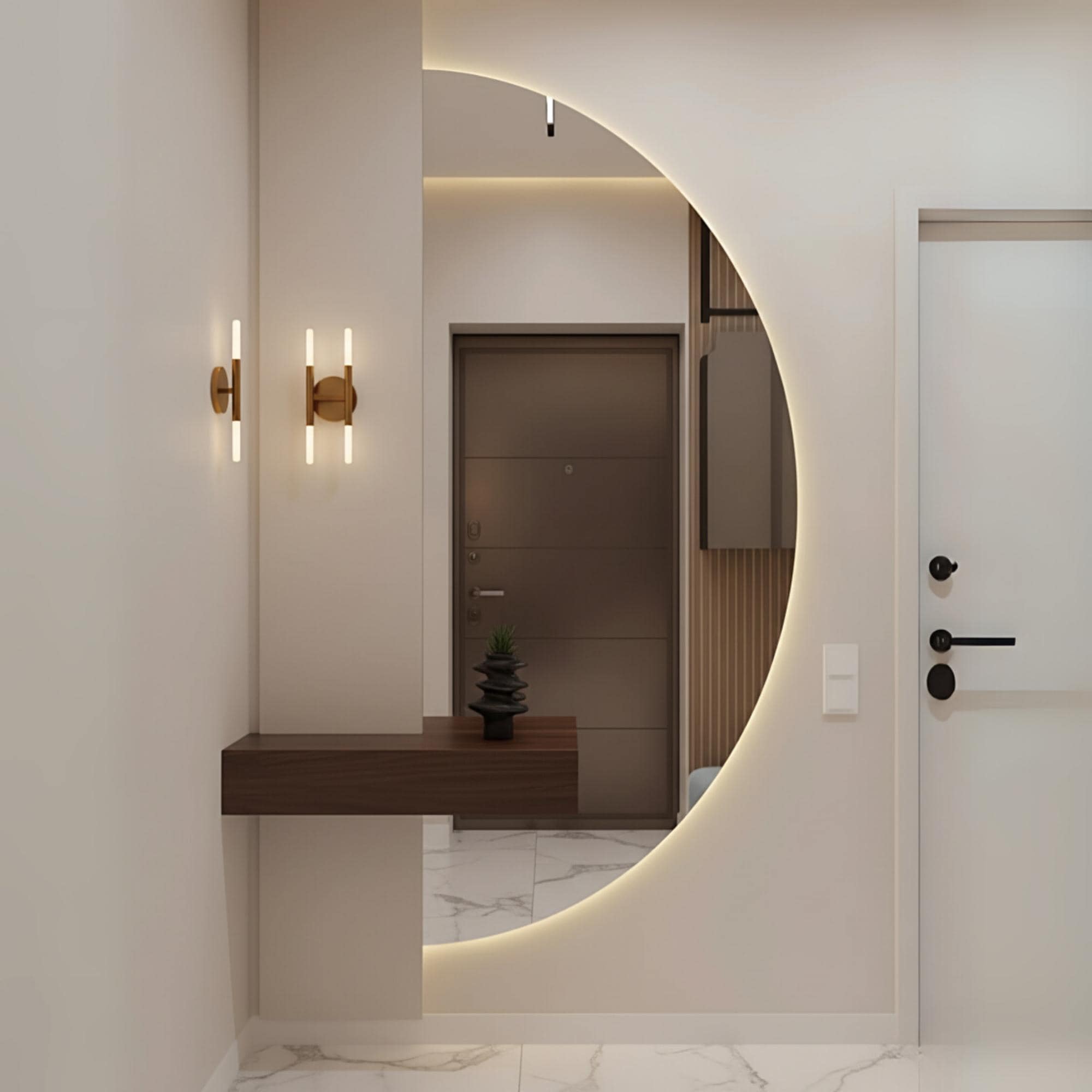 Half Round LED Wall Mirror for Entryway or Hallway, Half Moon Full ...