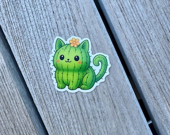 Cactus Cat Sticker – Cute Vinyl Cat Lover Gift, Succulent Plant Aesthetic, Waterproof Laptop & Water Bottle Decal