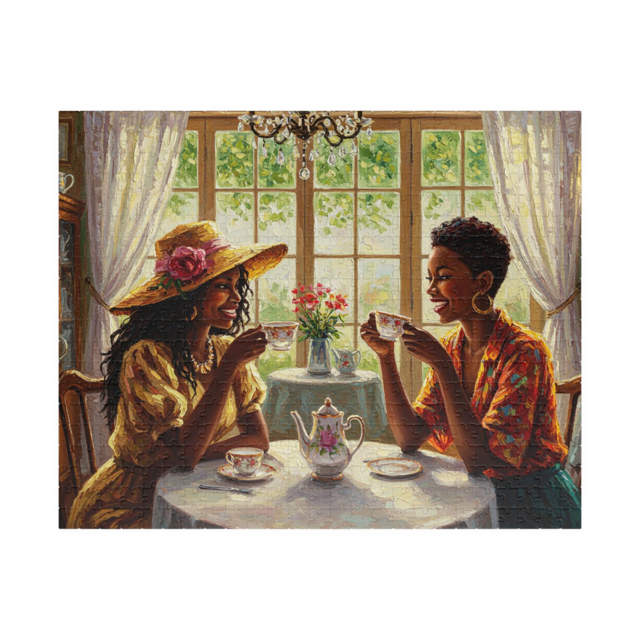 Black Friends Tea Time Jigsaw Puzzle, Black Art Puzzle, African
