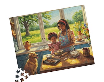 Black Family Baking Puzzle: Black Art Jigsaw Puzzle, African American Art