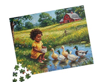 Black Toddler at the Pond Puzzle: Black Art Jigsaw Puzzle, African American Puzzle