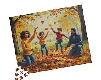 Black Family Autumn Jigsaw Puzzle: Black Art Puzzle, Cozy Thanksgiving Activity, African American Art