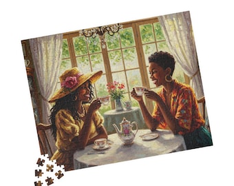 Black Friends Tea Time Jigsaw Puzzle, Black Art Puzzle, African American