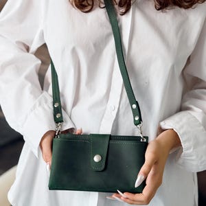 Leather crossbody wallet womens, Crossbody phone wallet, Personalized wallet bag, Wallet with shoulder strap, Handmade wallet cross bag