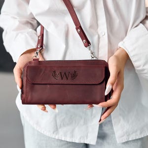 Leather wallet with strap, Crossbody leather wallet, Leather clutch wallet women, Womens wallet purse, Personalized wallet bag, Phone wallet