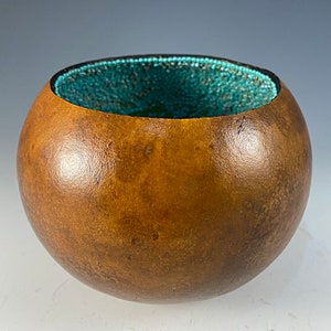 Gourd Vessel Dyed With Transtint Dye. never Ending Closed Coiling on Rim. 