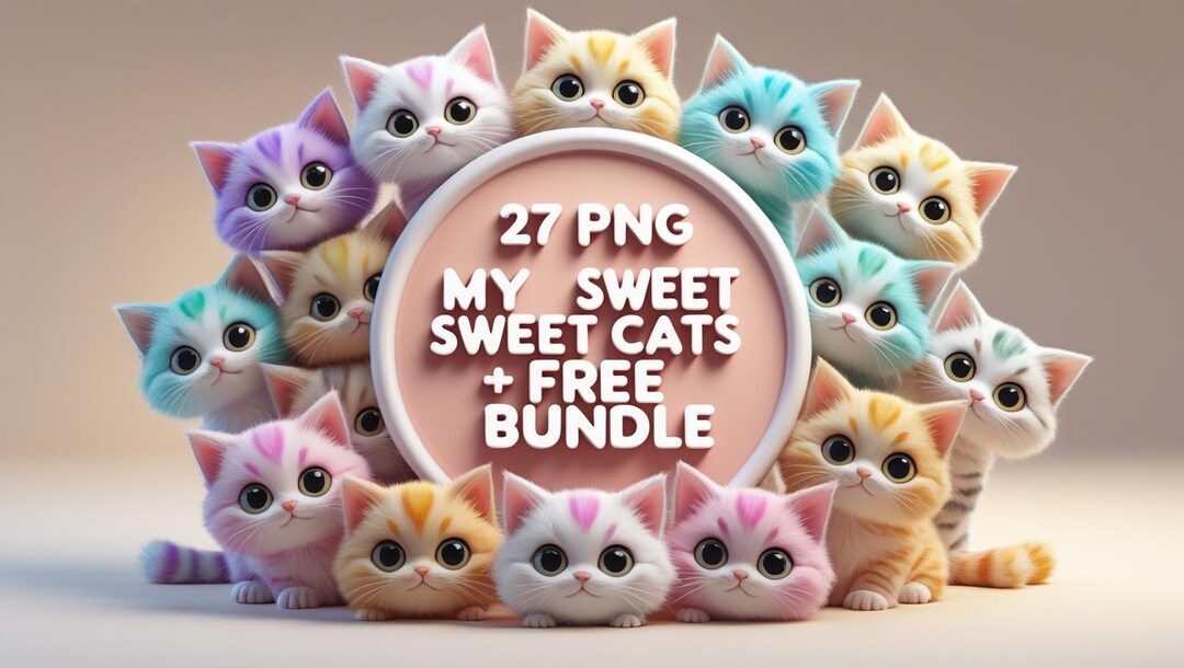 Cute Cat Clipart Bundle | 27 PNG My Sweet Cats | Kawaii Kitten Stickers ...