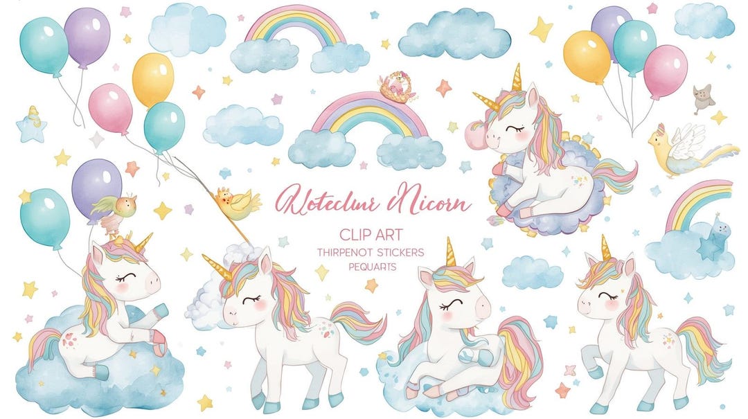 Watercolor Unicorn Clipart Bundle | Pastel Rainbow PNG - Etsy