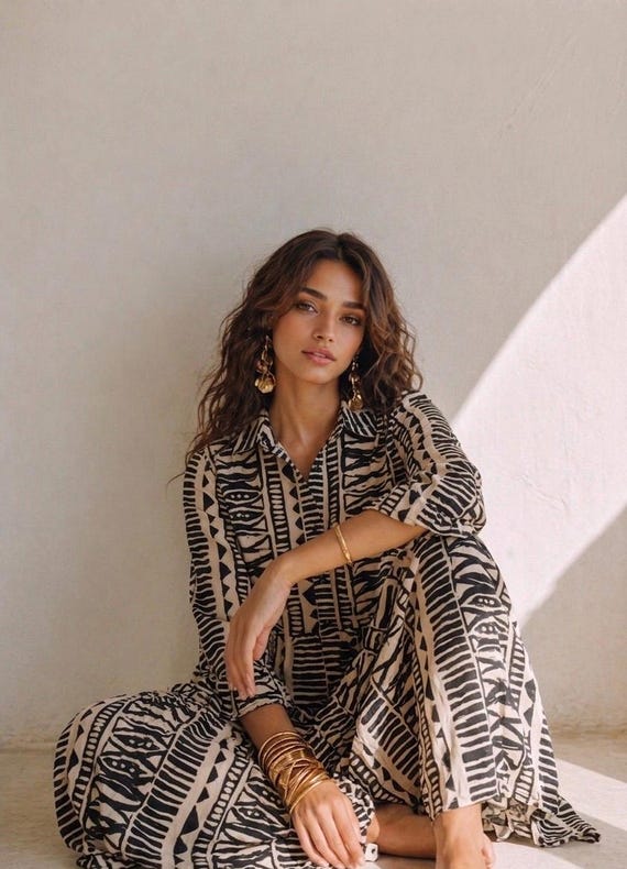 boho tribal print dress Buy Maxi | Loose Fit Cotton Collared Resort Wear Online in India Model:Whynter This flowing boho rayon Fabric:Lace - Satin Viola One Shoulder Maxi