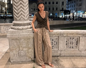 Olive Green Cowl Neck Top for Women, Draped Short Sleeve Blouse, Minimalist Summer Shirt, Casual Resort Wear, Elegant Everyday Fashion