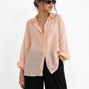 Linen Oversized Shirt Women, Loose Button Down Blouse, Minimalist Boho Top, Summer Linen Shirt, Beach Cover Up, Large Size