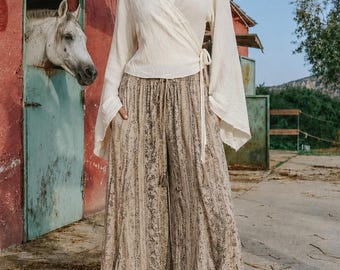 White Boho Wrap Top Bell Sleeve Crop Blouse Cottagecore Shirt Festival Clothing Beach Vacation Resort Wear Top