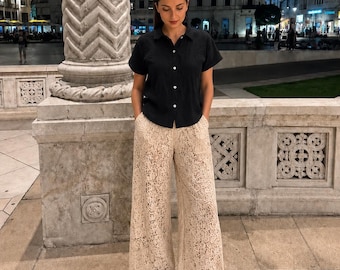 Black Linen Button Down Shirt for Women, Short Sleeve Collared Blouse, Lightweight Summer Top, Casual Minimalist Resort Wear