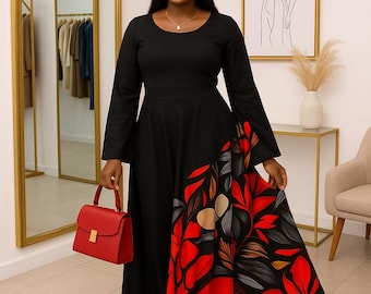 Handmade Ankara Maxi Dress: African Print Bell Sleeve Evening Gown