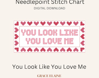 You Look Like You Love Me Needlepoint Pattern: Heart Border (PDF Digital Download Chart