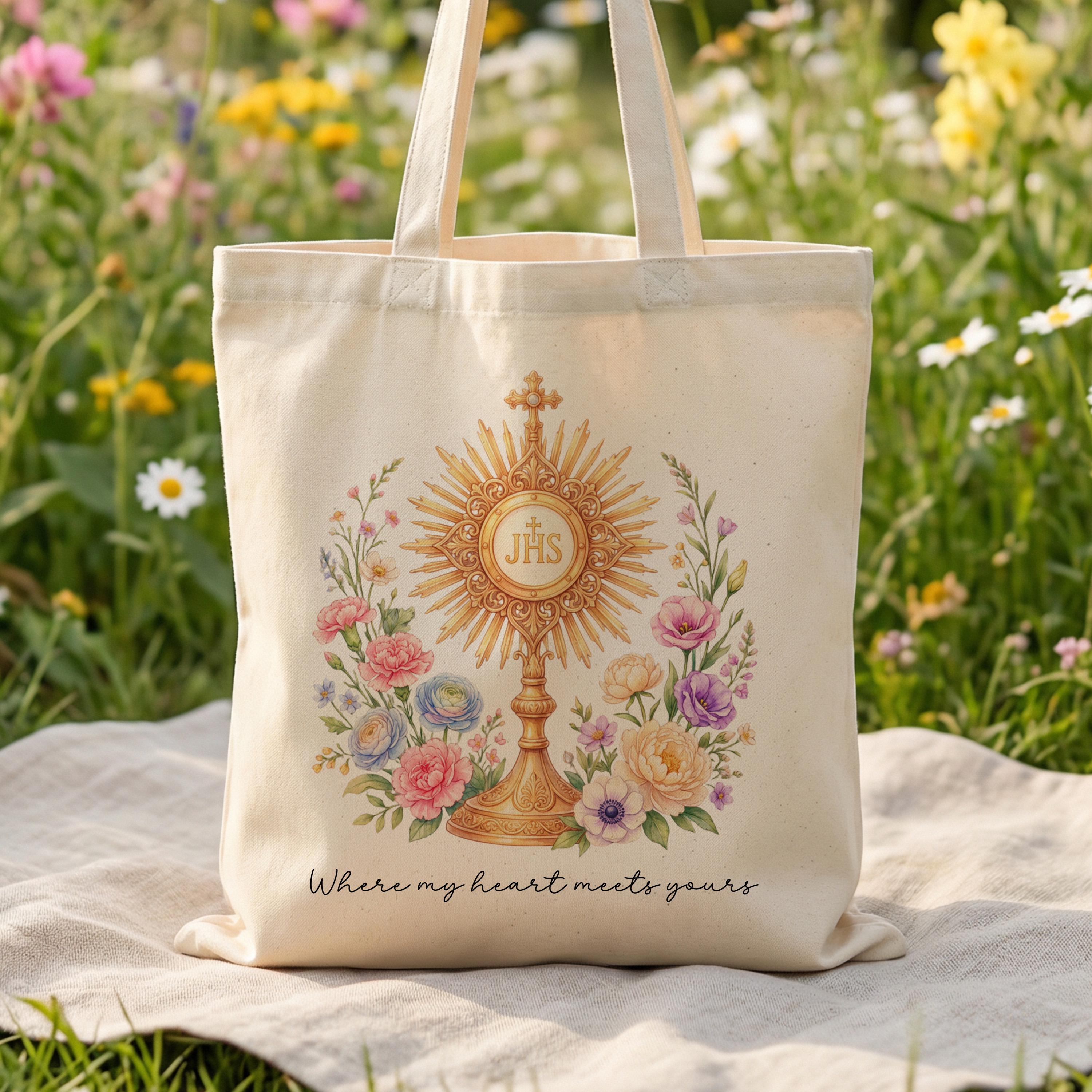 Eucharistic Adoration Catholic Tote Bag, Floral Monstrance Bag, Gift ...